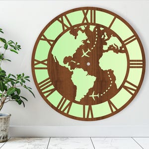 wereldreis wandklok lasergesneden bestanden, SVG-bestand. vectorbestand ai, cdr, dxf instant download digitaal ontwerp, gesneden bestandssjabloon