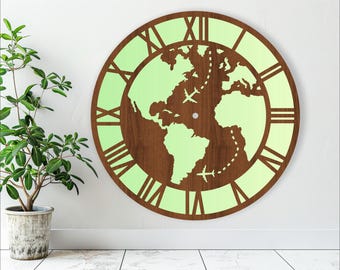 world travel wall clock laser cut files, SVG file. vector file ai, cdr, dxf instant download digital design, cut file template