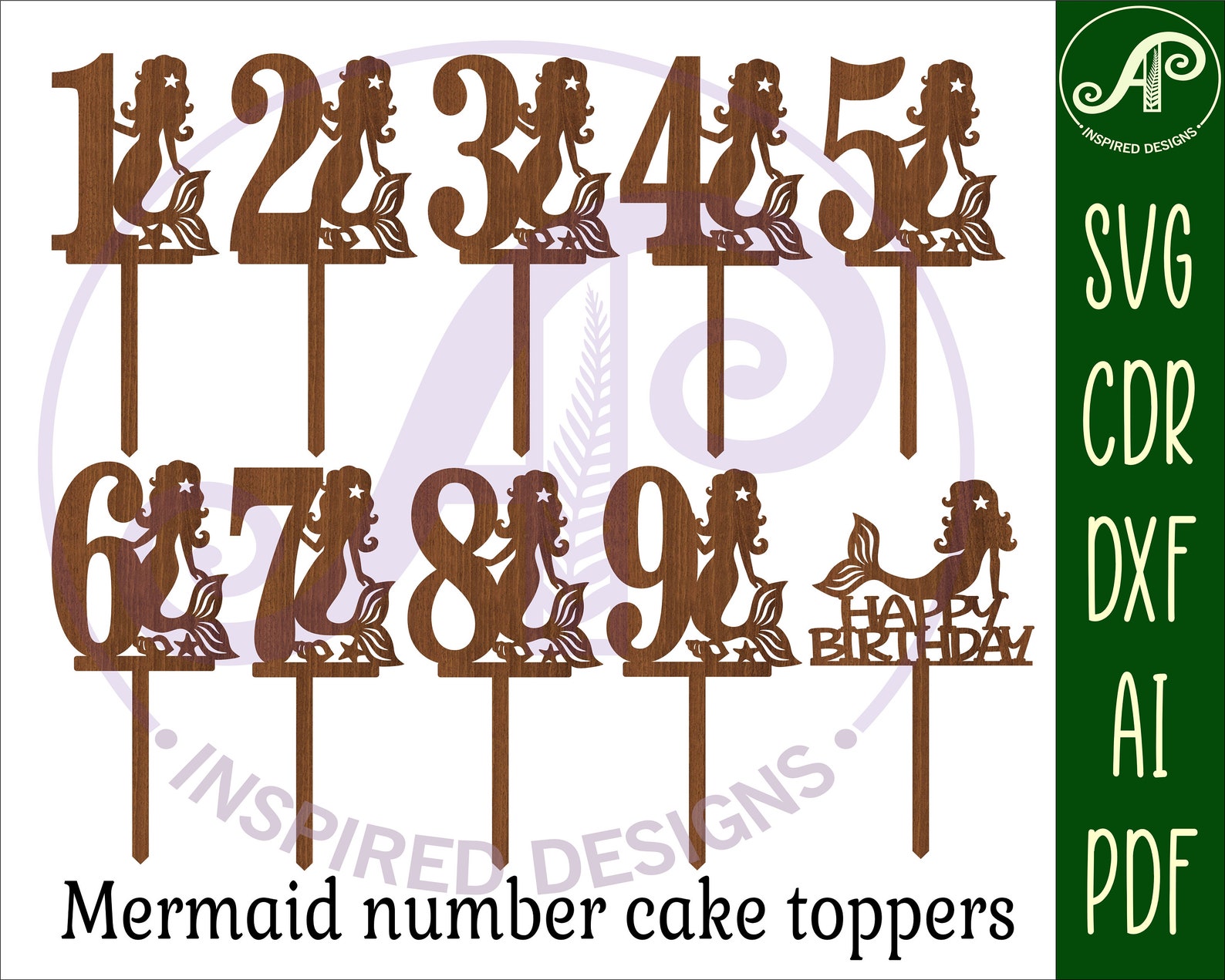 Mermaid Number Cake Topper Bundle: Laser Cut SVG Template (digital ...