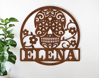 Sugar Skull Name Sign SVG: Laser Cut Wall Art (Digital Download)