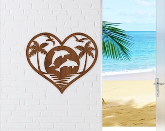 Dolphins heart wall art design - laser cut dolphin heart home decor -(digital download)