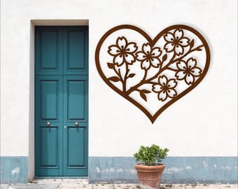 Cherry blossom wall heart design - digital download laser cut floral heart - cherry blossom themed heart home decor