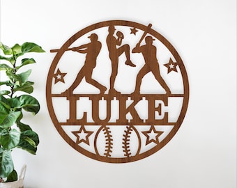 Baseball Name Sign SVG, Custom Player Silhouette Personalized Laser Cut Decor (Digital Download)