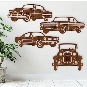 Kunst aan de muur klassieke auto's, SVG-bestand. vectorbestand ai, cdr, dxf instant download digitaal ontwerp, lasergesneden, muurkunst thema autoliefhebbers