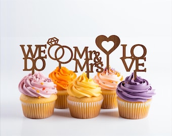 Wedding Cupcake Toppers: 6 Laser Cut Designs (Digital Download)