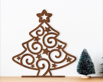 Christmas tree stand, laser cut file, Swirl and star design. vector file SVG, ai, cdr, dxf instant download