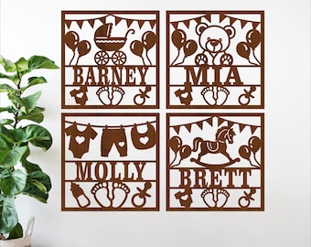 Baby Name Sign bundle  SVG: Laser Cut Nursery personalized cards or art (digital download)