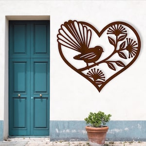 Fichier SVG d'art mural coeur Fantail Nouvelle-Zélande - téléchargement de fichiers vectoriels conception numérique - panneau mural découpé au laser signe de coeur kiwiana