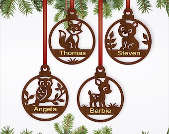 Woodland animals Christmas personalized Ornaments SVG Laser Cut decorations (Digital Download)