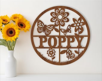 Flower Butterfly Name Sign: Laser Cut Wall Art SVG (Digital Download)