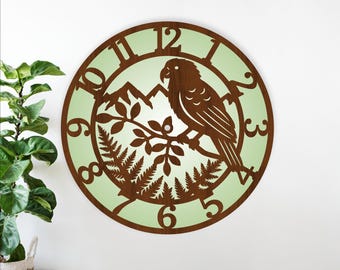 Kea Bird Clock SVG: Laser Cut Wall Clock Designs (Digital Download)