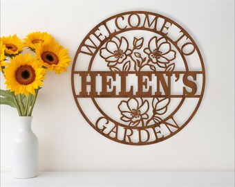 Floral Garden Name Sign: Laser Cut Wall Hanger Template (Digital Download)