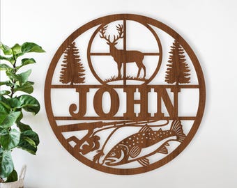 Hunting & Fishing Name Sign: Laser Cut Nature Decor (Digital Download)