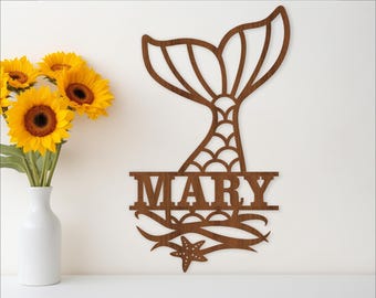 Mermaid Tail Name Sign SVG Template: Laser Cut Personalized Ocean Decor (Digital Download)