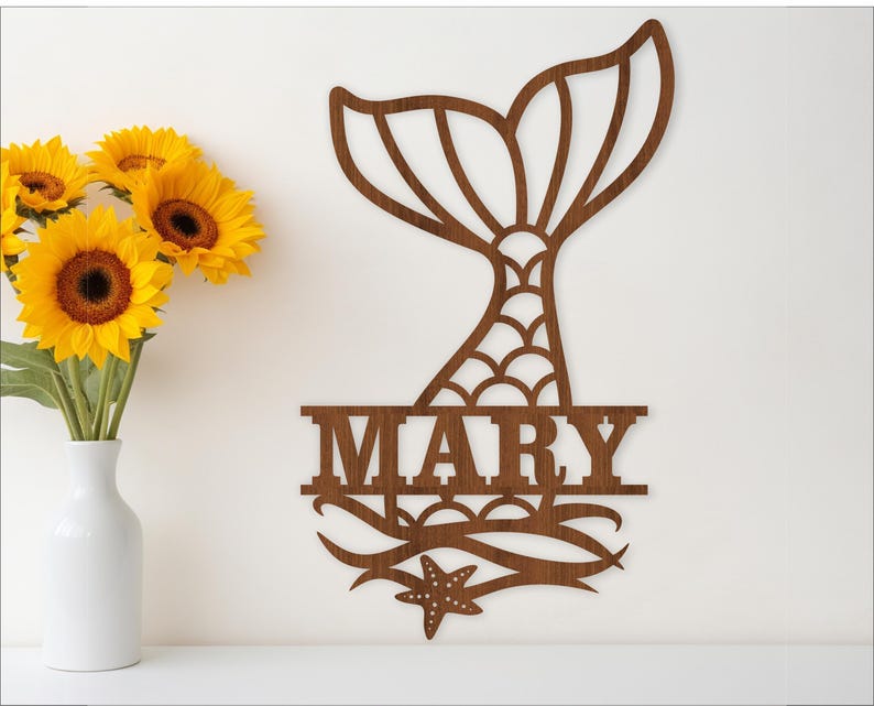 Mermaid Tail Name Sign SVG Template: Laser Cut Personalized Ocean Decor ...