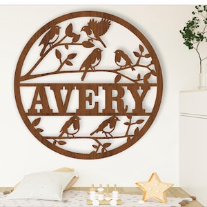 Placa de nome de pássaro, SVG, natureza, porta temática de animal ou cabide de parede, modelo de corte a laser, download instantâneo Arquivo vetorial Ai, Cdr, Dxf