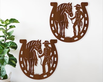 Cowgirl and Cowboy, Horse laser cut wall signs - horse shoe home decor (Digital Download)