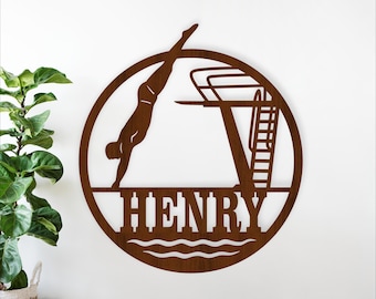 Male High Diver Name Sign -Diving Wall Art Laser Cut File (Digital Download)