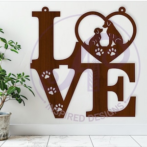Letrero de pared con el mensaje "Amo a los perros", archivo SVG, archivo vectorial ai, cdr, dxf, descarga instantánea, diseño digital, corte láser, arte de pared para mascotas