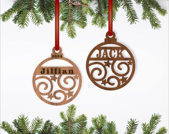 Swirls and Stars Christmas Ornament SVG Laser Cut Template (Digital Download)
