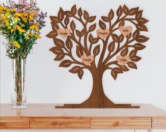 Family tree heart shape stand SVG laser cut name tree design