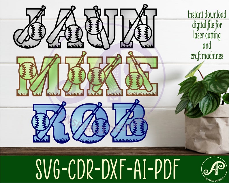 Baseball/softball Bat & Ball Alphabet: Layered Letters SVG (digital ...