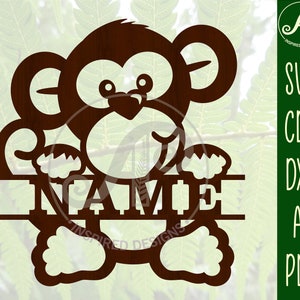Cute Monkey Name Sign SVG Laser Cut Template, Door or Wall Hanger Ai ...