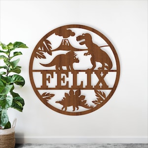 Naambord dinosaurus SVG: lasergesneden dino kinderkamer gepersonaliseerd muurbord (digitale download)