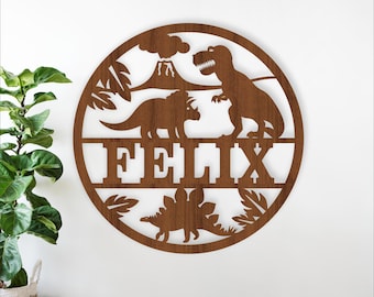 Dinosaur Name Sign SVG: Laser Cut Dino Nursery personalized wall sign (digital download)