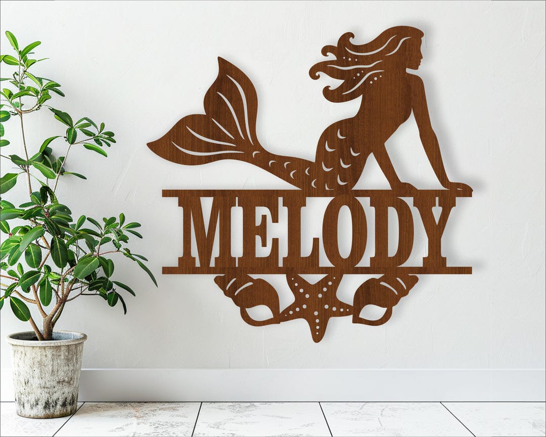 Mermaid Name Sign SVG Laser Cut Template: Wall Decor (digital Download ...