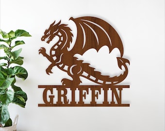 Dragon Name Sign SVG - Personalized Dragon Laser Cut Wall Art (Digital Download)