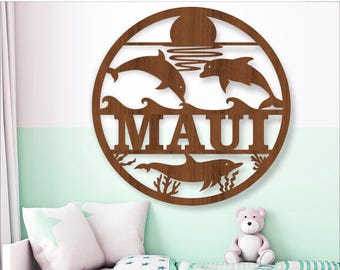 Dolphin Name Sign: Ocean Theme Laser Cut File (SVG, Ai, Cdr, Dxf)