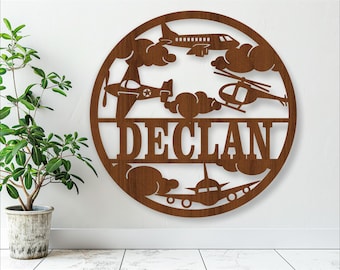 Planes Name Sign: Laser Cut Transport Wall Hanger (SVG, Ai, Cdr, Dxf)