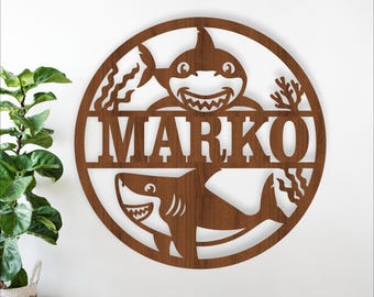 Shark Name Sign SVG laser cut: Ocean Nursery Decor (Digital Download)