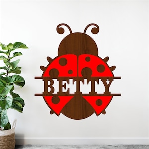 Ladybug Name Sign SVG -Garden Personalized Laser Cut Nursery Decor (Digital Download)