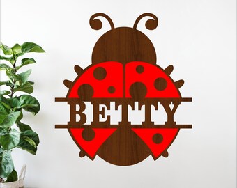 Ladybug Name Sign SVG -Garden Personalized Laser Cut Nursery Decor (Digital Download)