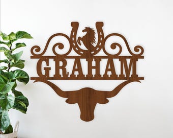 Longhorn Rodeo Name Sign - Cowboy Theme Personalized Laser Cut Template (Digital Download)