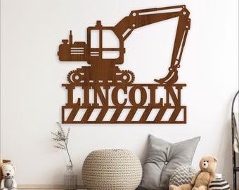 Construction Theme Name Sign SVG - Digger Laser Cut Template (Digital Download)