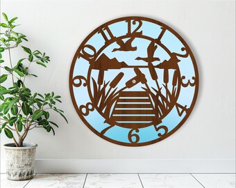Lake front wall clock laser cut files, SVG file. vector file ai, cdr, dxf instant download digital design, cut file template