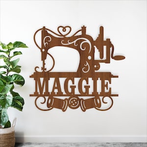 Vintage Nähmaschine Namensschild SVG - Personalisierte Sew Laser Cut Wandkunst (Digitaler Download)