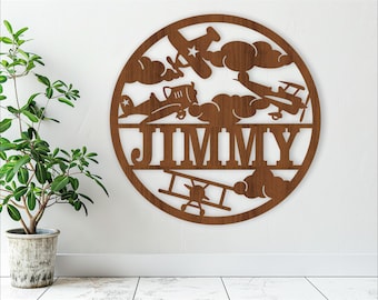 Vintage Airplane Name Sign: Laser Cut Vector Template (Digital Download)