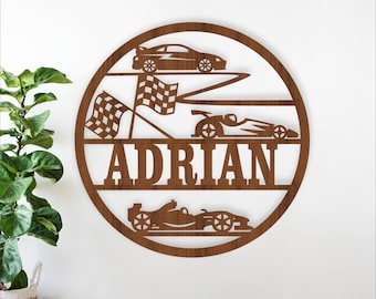 Racing Car Name Sign: Laser Cut Vehicle Wall Decor (Digital Download)