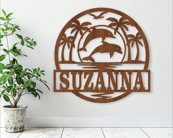Dolphin Name Sign: Sunset Ocean Laser Cut File (Digital Download)