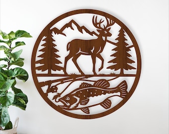 White Tail Deer and Bass Fish Sign - Hunting and Fishing Laser Cut (Digital Download)