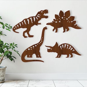 Paquete SVG de dinosaurios detallado. 4 diseños, archivos vectoriales para arte de pared, archivo cortado con láser, formas. Archivo digital de descarga instantánea Ai, Cdr, Dxf dino
