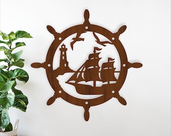 Nautical Ships Wheel Wall Art: Ocean, Ship Lighthouse SVG home decor (Digital Download)