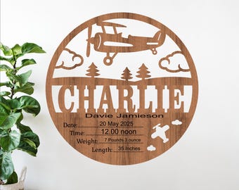 Airplane Birth Stats Name Sign SVG: Personalized Plane Laser Cut Birth Plaque (digital download)