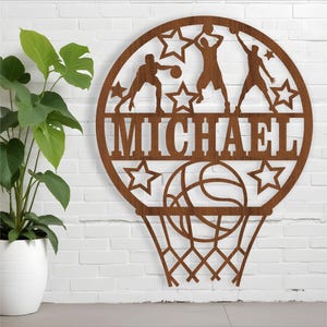 Cartello con nome maschile da basket, SVG, porta a tema sportivo o appendino da parete, modello tagliato al laser, download immediato File vettoriale Ai, Cdr, Dxf