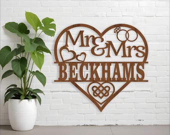 Celtic Heart Mr and Mrs Name Sign Laser Cut Template (Digital Download)