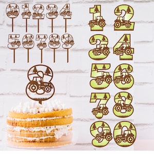 Jeu de numéros de tracteur pour décorations de murs et de gâteaux. Fichier SVG fichier vectoriel ai, cdr, dxf et pdf instantané. Déco de fête paysanne